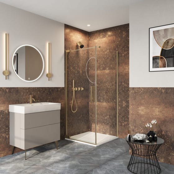 Image of Crosswater: Asura Shower Enclosure with Hinged Door and Side Panel (8mm, Brushed Brass)