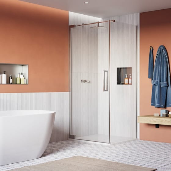 Image of Crosswater: Asura Shower Enclosure with Hinged Door and Side Panel (8mm, Brushed Stainless Steel)