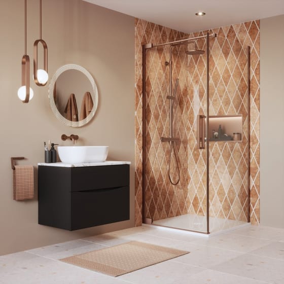 Image of Crosswater: Asura Shower Enclosure with Hinged Door and Side Panel (8mm, Brushed Bronze)