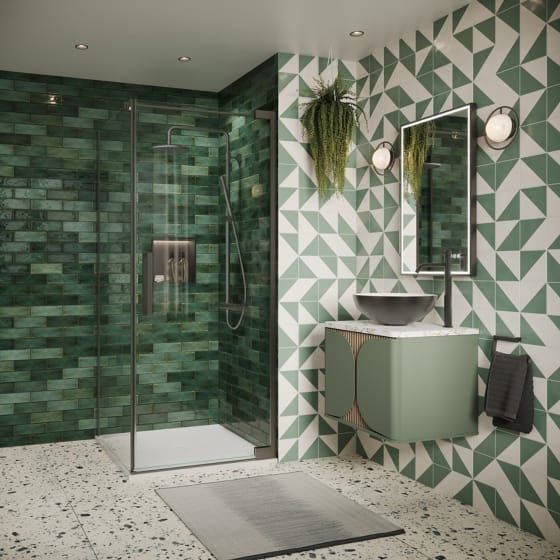 Image of Crosswater: Asura Shower Enclosure with Hinged Door and Side Panel (8mm, Slate)