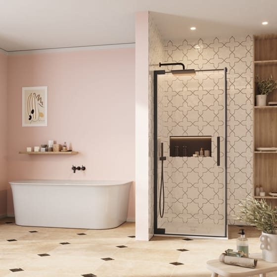 Image of Crosswater: Asura Shower Enclosure with Hinged Door and Side Panel (8mm, Matt Black)