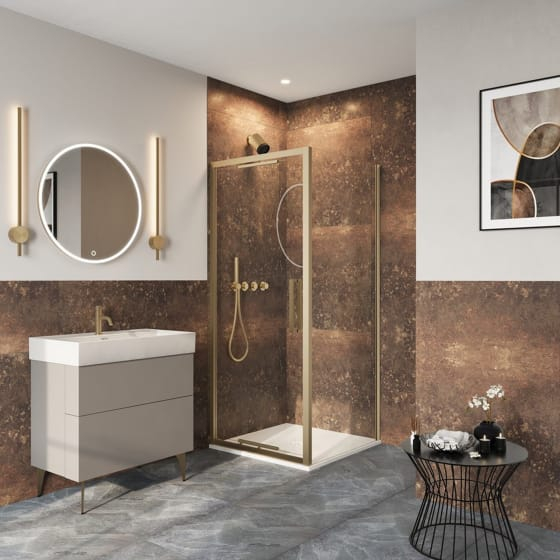 Image of Crosswater: Asura Infold Shower Door with Side Panel (8mm, Brushed Brass)