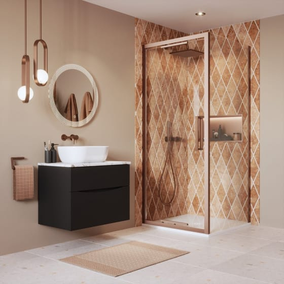 Image of Crosswater: Asura Infold Shower Door with Side Panel (8mm, Brushed Bronze)