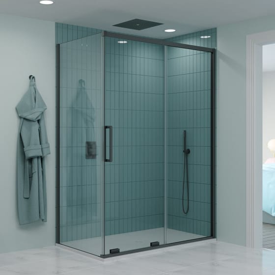 Image of Crosswater: Optix 10 Single Sliding Shower Door with Side Panel (10mm)