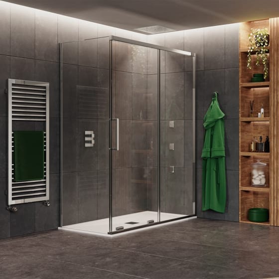 Image of Crosswater: Optix 10 Single Sliding Shower Door with Side Panel (10mm)