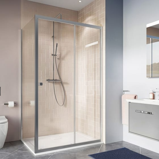 Image of Crosswater: Clear 6 Single Sliding Shower Door with Side Panel