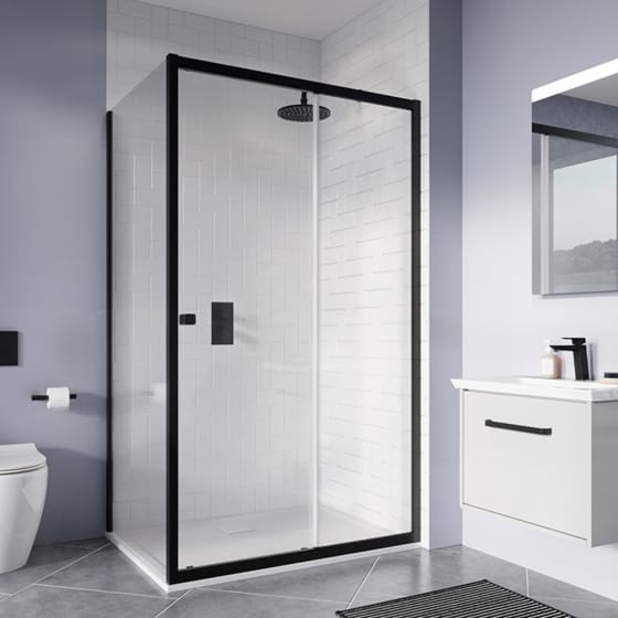 Image of Crosswater: Clear 6 Single Sliding Shower Door with Side Panel