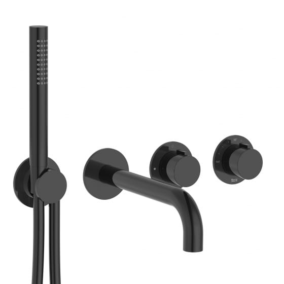 Image of Roca: T-Multi Wall-mounted Thermostatic Bath-shower Valve with Bath Spout and Handset