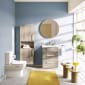 Image of VitrA: Root Flat Wall-hung Tall Cabinet Unit with Doors and Laundry Basket in Natural Finish (400m)