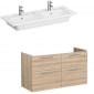 Image of VitrA: Root Flat Wall-hung Vanity Unit with Four Drawers and Double Basin in Natural Finish (1200mm)