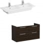 Image of VitrA: Root Flat Wall-hung Vanity Unit with Four Drawers and Double Basin in Natural Finish (1200mm)