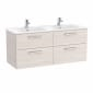 Image of Roca: New Victoria Wall-hung Vanity Unit with Double Basins & Four Drawers (1200mm)