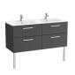 Image of Roca: New Victoria Wall-hung Vanity Unit with Double Basins & Four Drawers (1200mm)