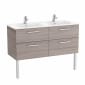 Image of Roca: New Victoria Wall-hung Vanity Unit with Double Basins & Four Drawers (1200mm)