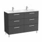 Image of Roca: New Victoria Wall-hung Vanity Unit with Double Basins and Six Drawers (1200mm)