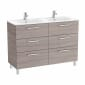 Image of Roca: New Victoria Wall-hung Vanity Unit with Double Basins and Six Drawers (1200mm)