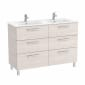 Image of Roca: New Victoria Wall-hung Vanity Unit with Double Basins and Six Drawers (1200mm)